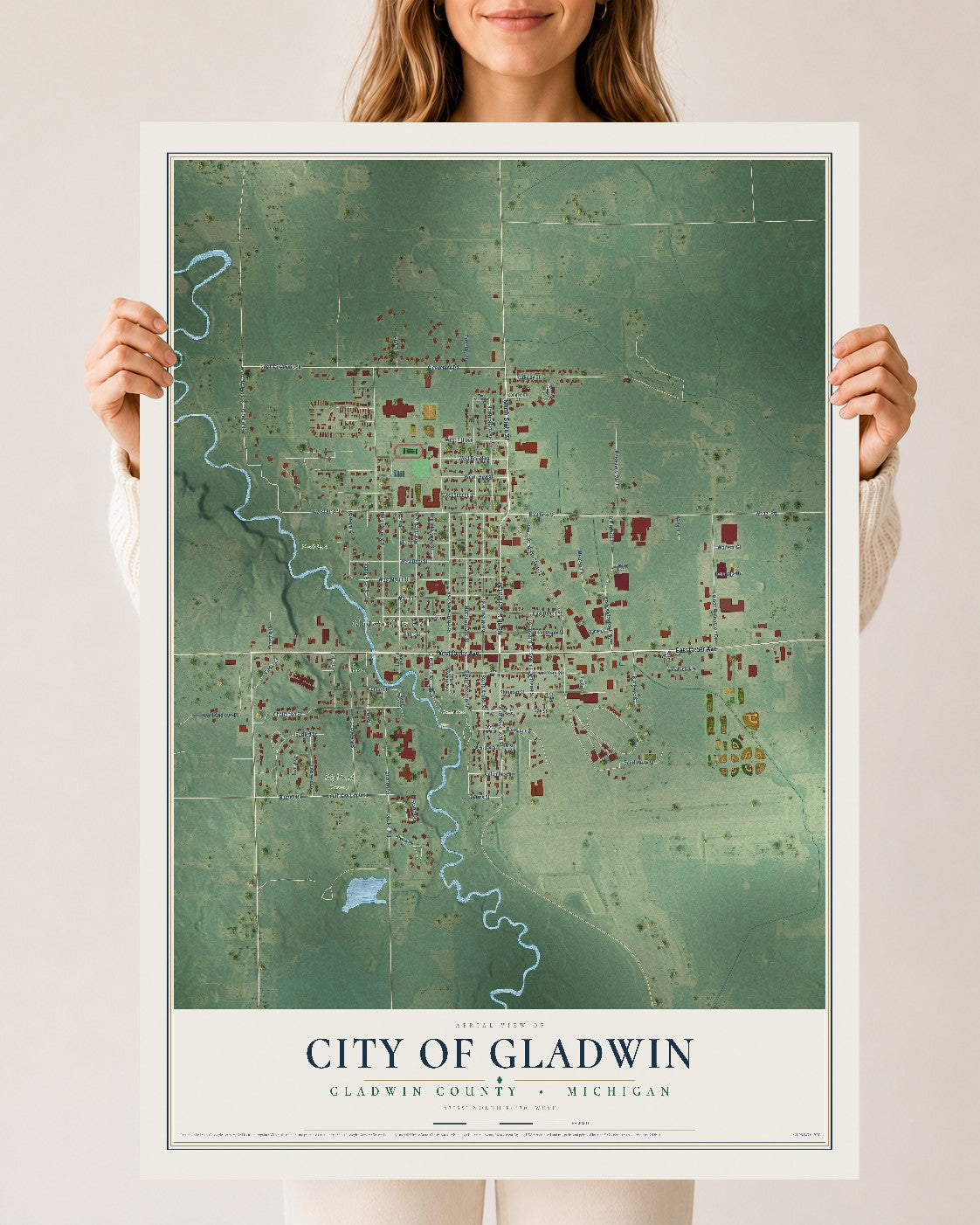 Map of Gladwin, Michigan, 24 x 36 inch unframed archival matte print