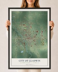 Map of Gladwin, Michigan, 24 x 36 inch print in a black wood frame