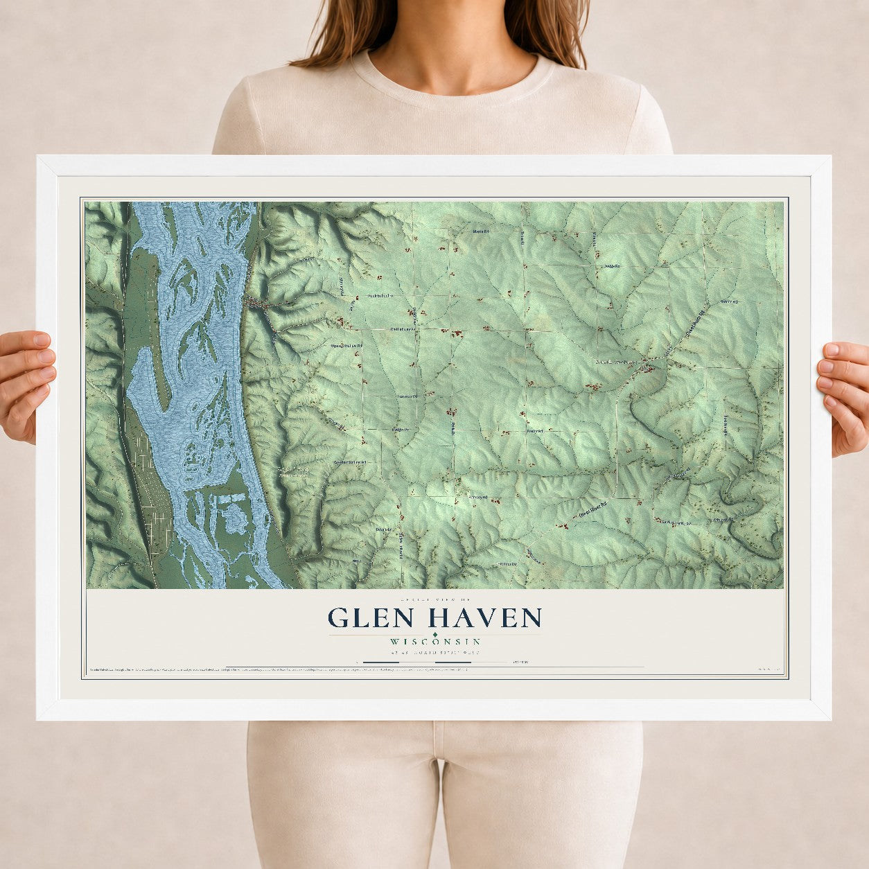 Map of Glen Haven, Wisconsin, 18 x 24 inch print in a white wood frame