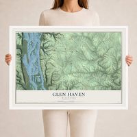 Map of Glen Haven, Wisconsin, 24 x 36 inch print in a white wood frame