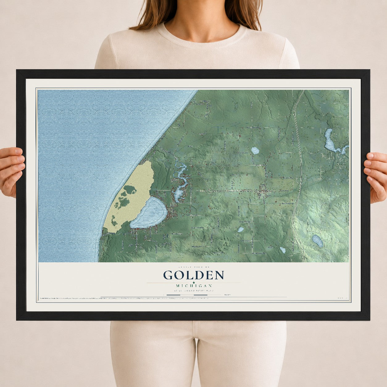 Map of Golden, Michigan, 18 x 24 inch print in a black wood frame