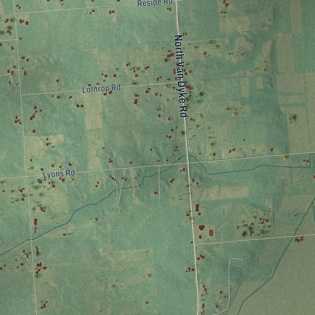 Second close-up of the map of Goodland, Michigan print showing more streets and buildings