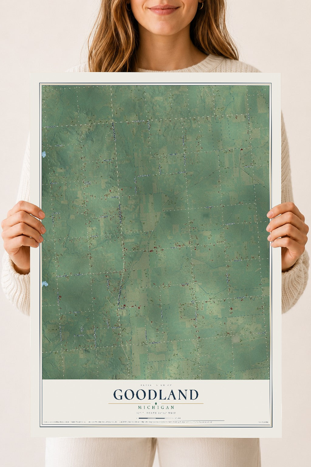 Map of Goodland, Michigan, 18 x 24 inch unframed archival matte print