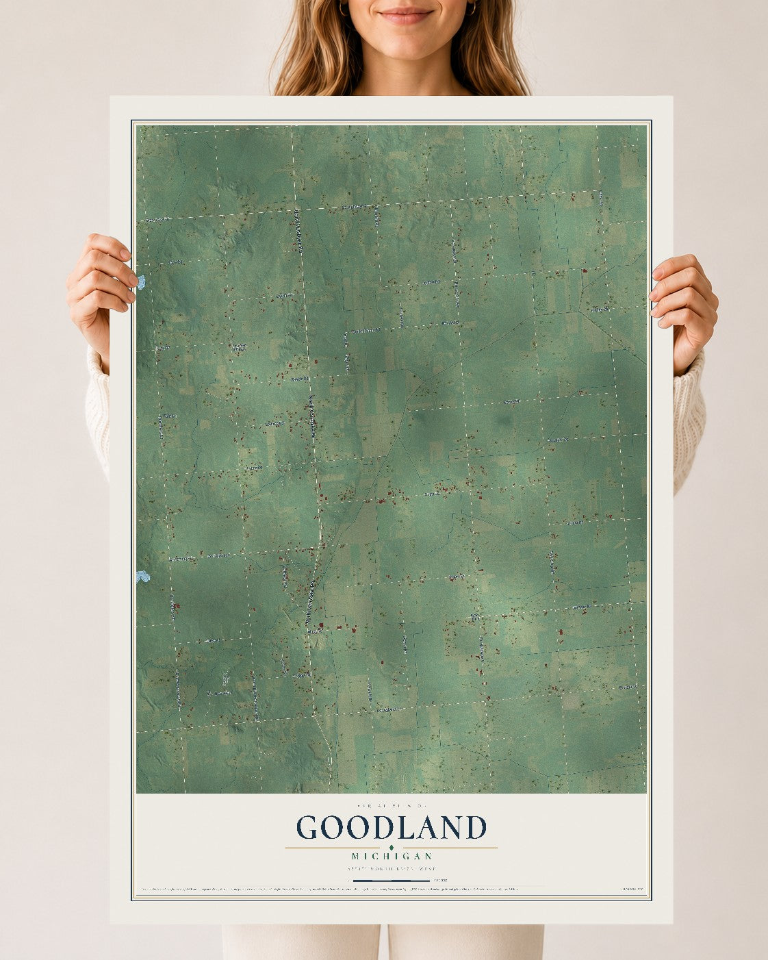 Map of Goodland, Michigan, 24 x 36 inch unframed archival matte print