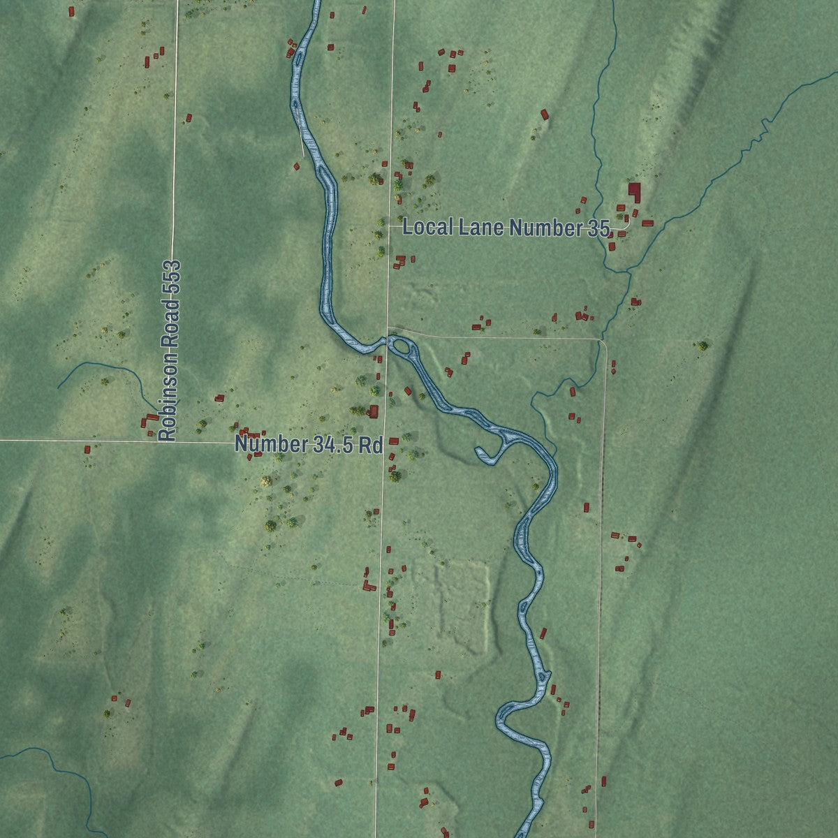 Second close-up of the map of Gourley, Michigan print showing more streets and buildings