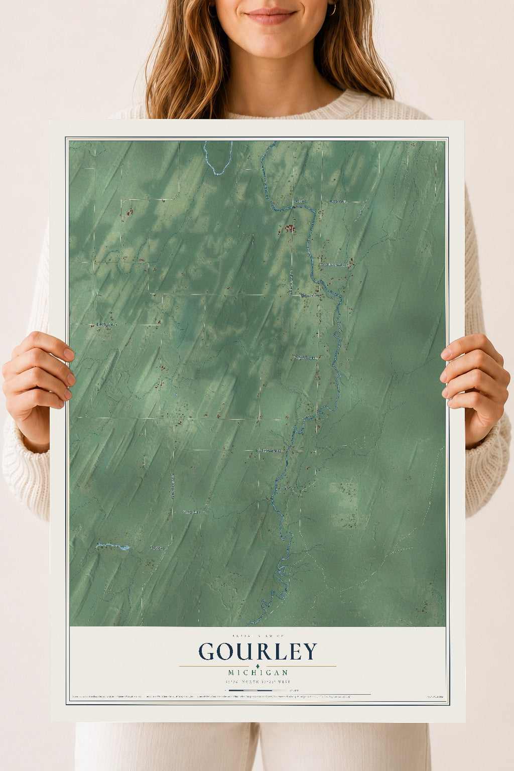 Map of Gourley, Michigan, 18 x 24 inch unframed archival matte print