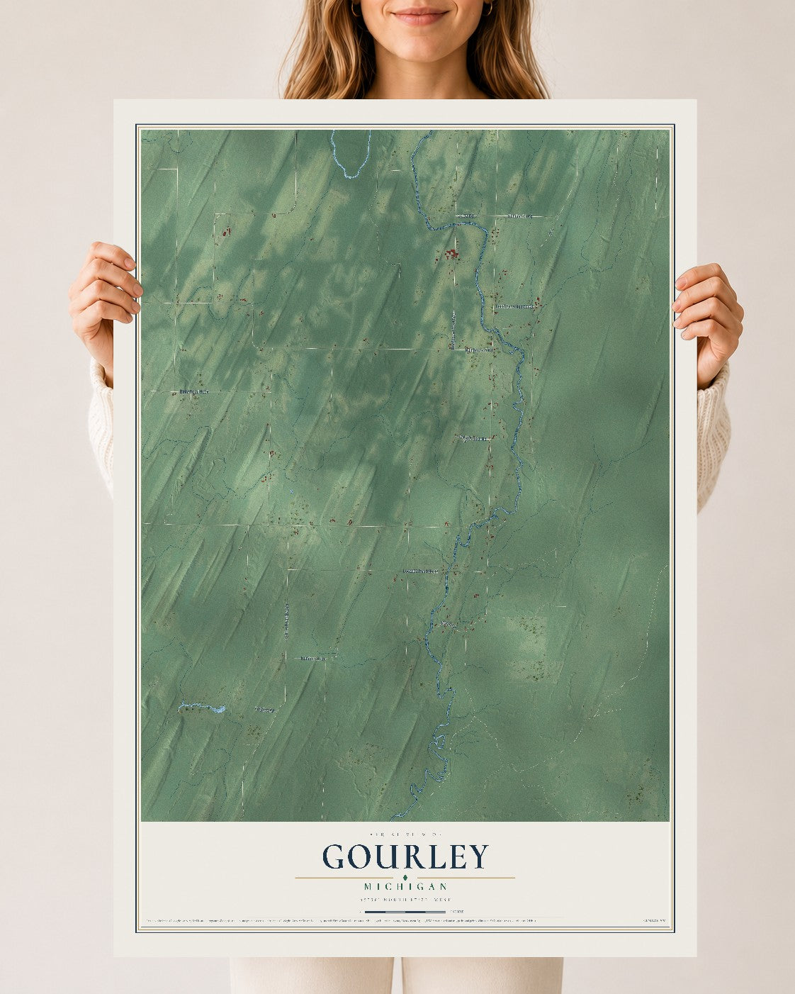 Map of Gourley, Michigan, 24 x 36 inch unframed archival matte print