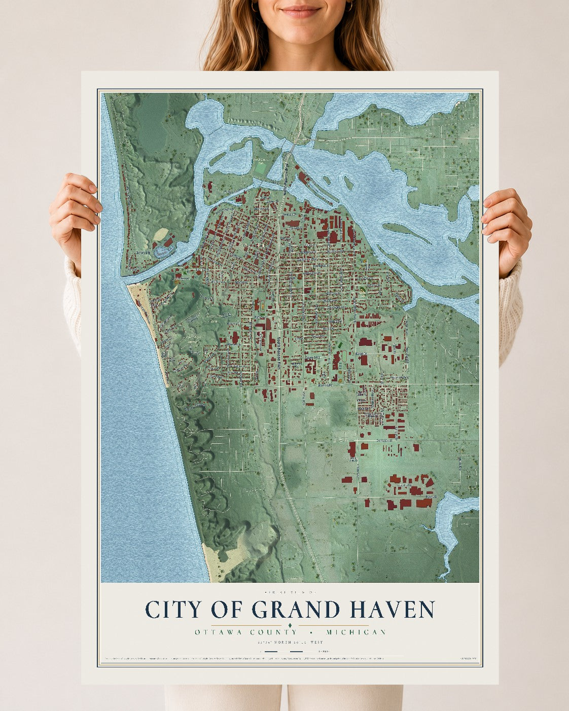 Map of Grand Haven, Michigan, 24 x 36 inch unframed archival matte print