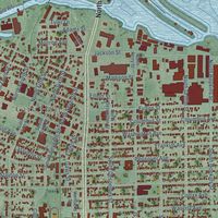 Close-up of the map of Grand Haven, Michigan print showing street and building detail