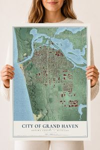 Map of Grand Haven, Michigan, 18 x 24 inch unframed archival matte print