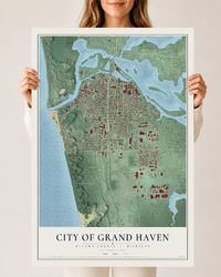 Map of Grand Haven, Michigan, 24 x 36 inch unframed archival matte print