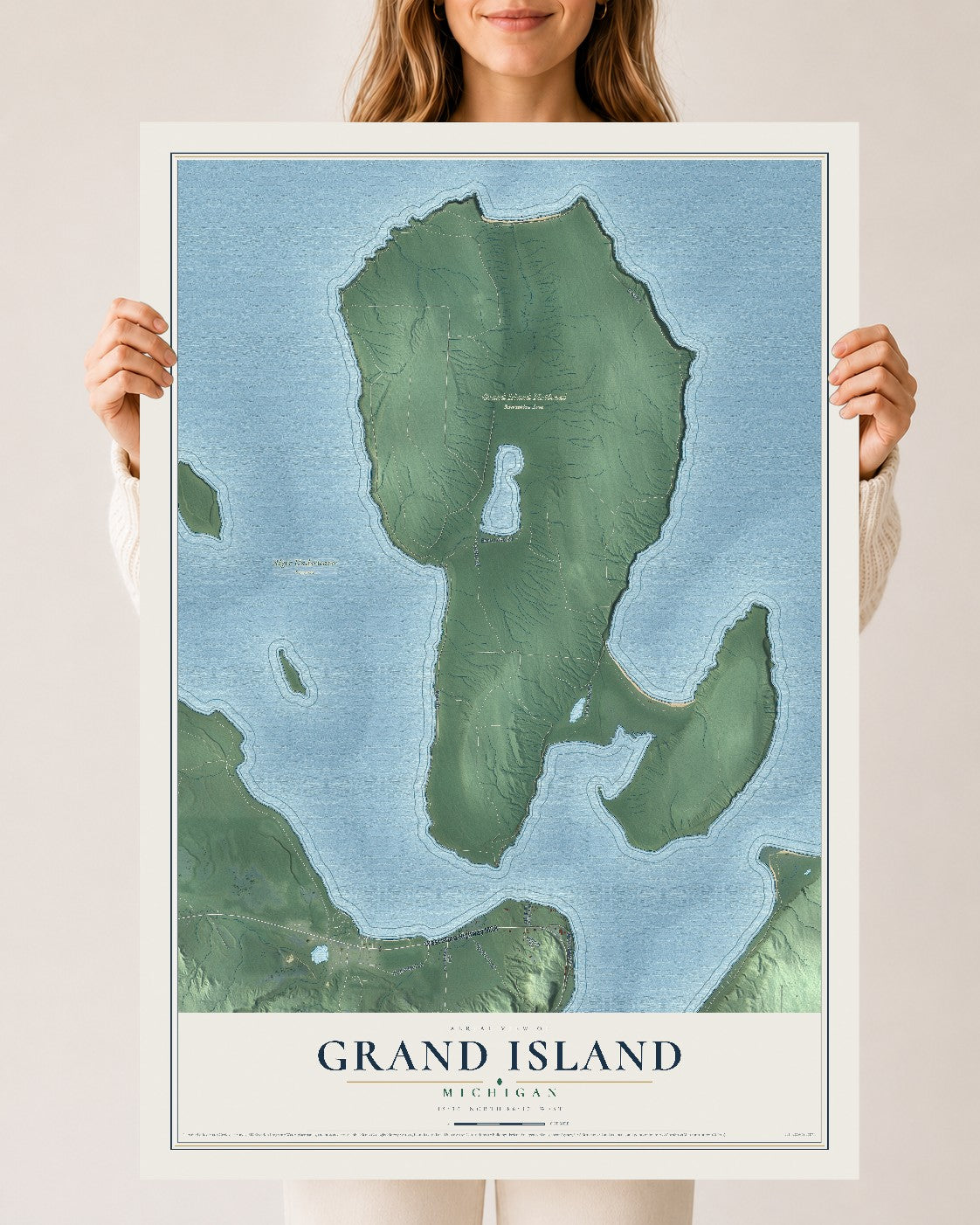 Map of Grand Island, Michigan, 24 x 36 inch unframed archival matte print