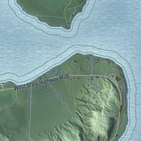 Close-up of the map of Grand Island, Michigan print showing street and building detail