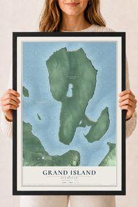 Map of Grand Island, Michigan, 18 x 24 inch print in a black wood frame