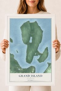 Map of Grand Island, Michigan, 18 x 24 inch print in a white wood frame