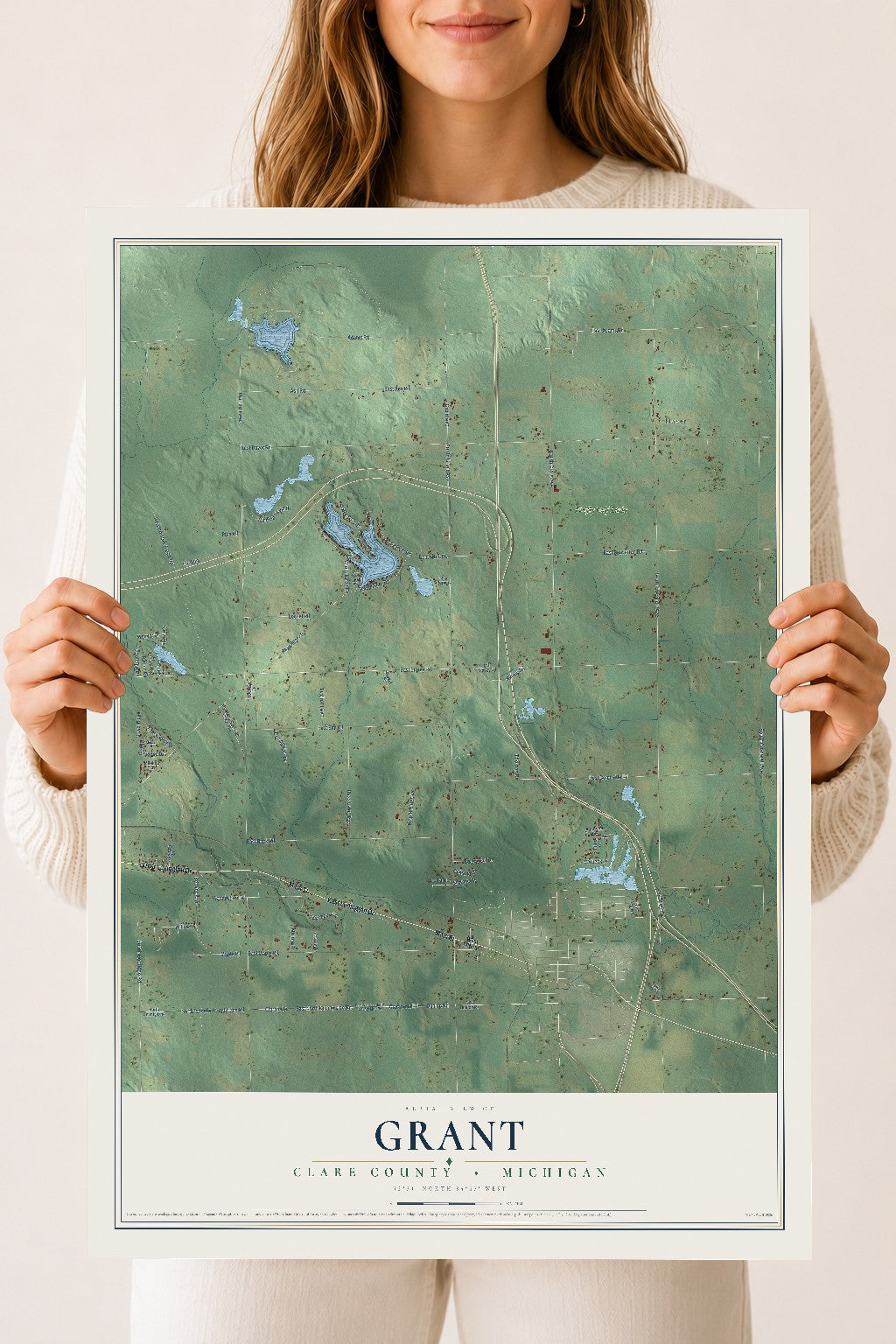 Map of Grant, Clare County, Michigan, 18 x 24 inch unframed archival matte print