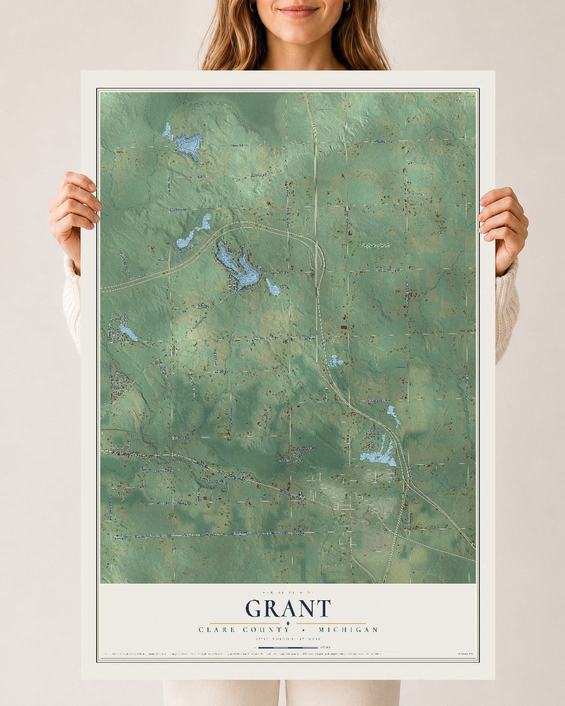 Map of Grant, Clare County, Michigan, 24 x 36 inch unframed archival matte print