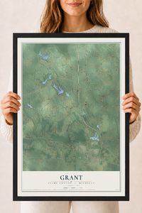 Map of Grant, Clare County, Michigan, 18 x 24 inch print in a black wood frame