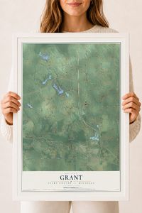 Map of Grant, Clare County, Michigan, 18 x 24 inch print in a white wood frame