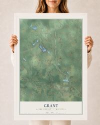 Map of Grant, Clare County, Michigan, 24 x 36 inch print in a white wood frame