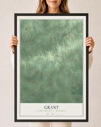 Map of Grant, Clark County, Wisconsin, 24 x 36 inch print in a black wood frame