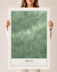 Map of Grant, Clark County, Wisconsin, 24 x 36 inch print in a white wood frame
