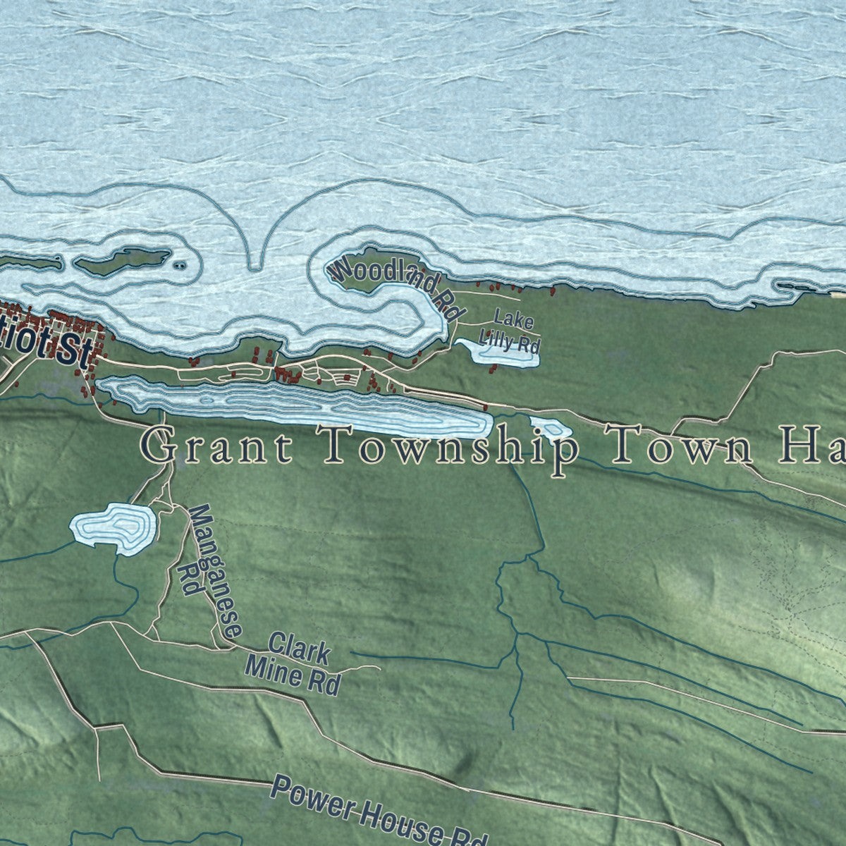 Close-up of the map of Grant, Keweenaw County, Michigan print showing street and building detail