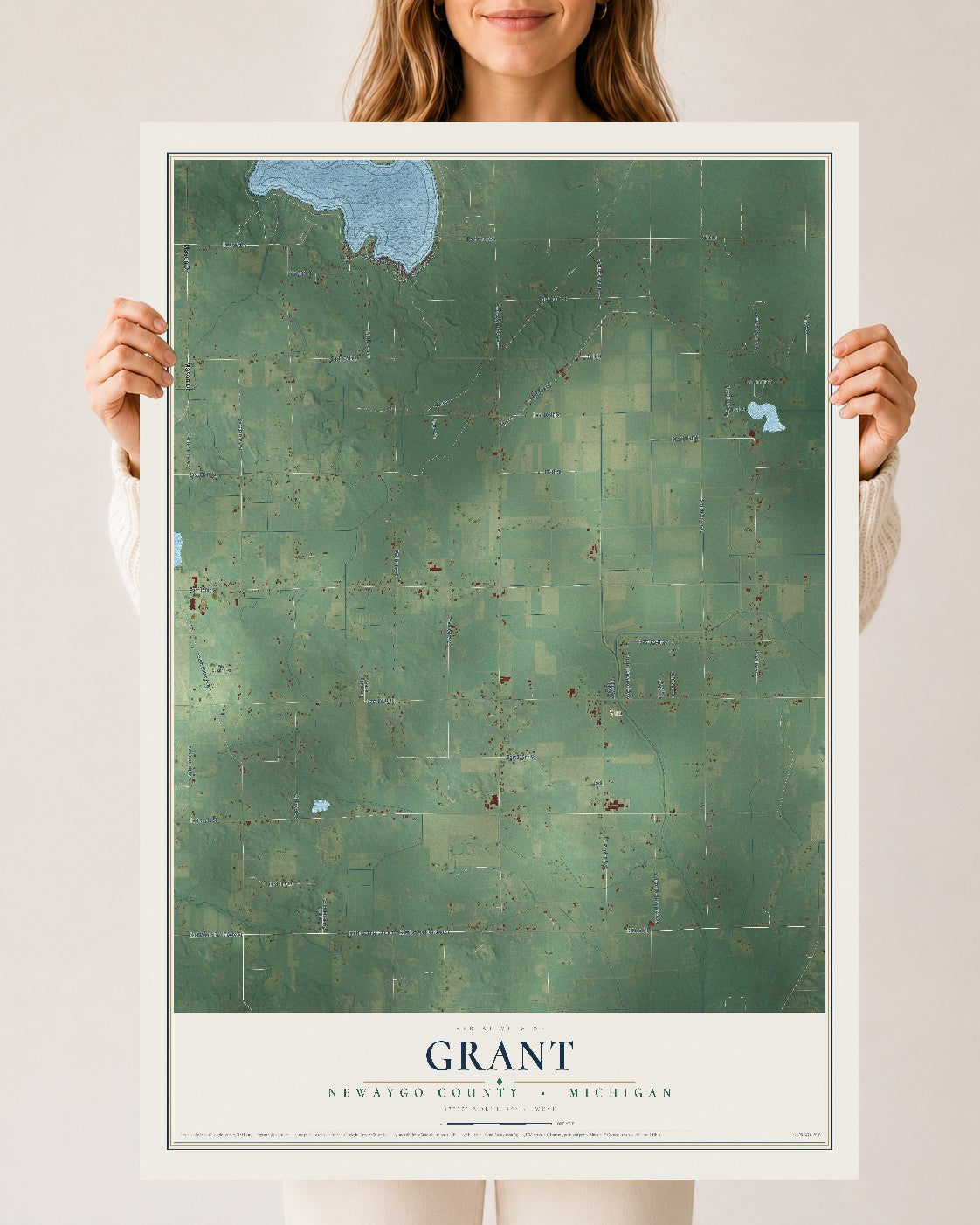 Map of Grant, Newaygo County, Michigan, 24 x 36 inch unframed archival matte print