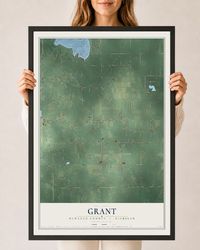 Map of Grant, Newaygo County, Michigan, 24 x 36 inch print in a black wood frame