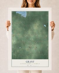 Map of Grant, Newaygo County, Michigan, 24 x 36 inch print in a white wood frame