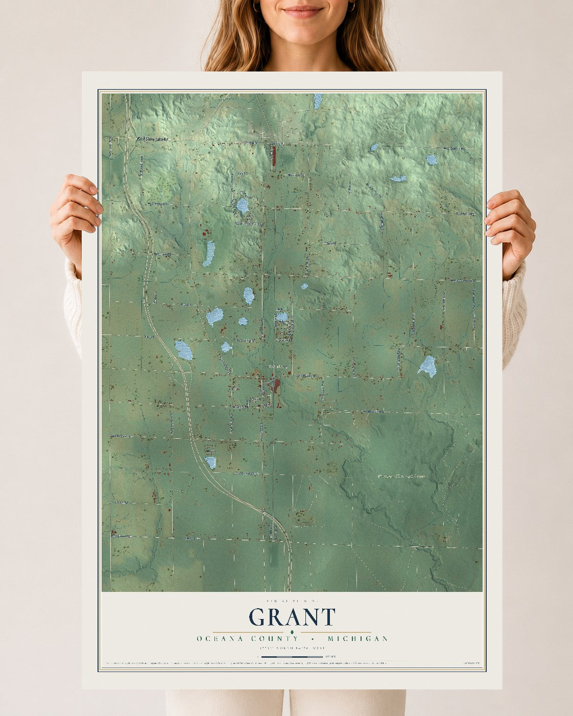 Map of Grant, Oceana County, Michigan, 24 x 36 inch unframed archival matte print
