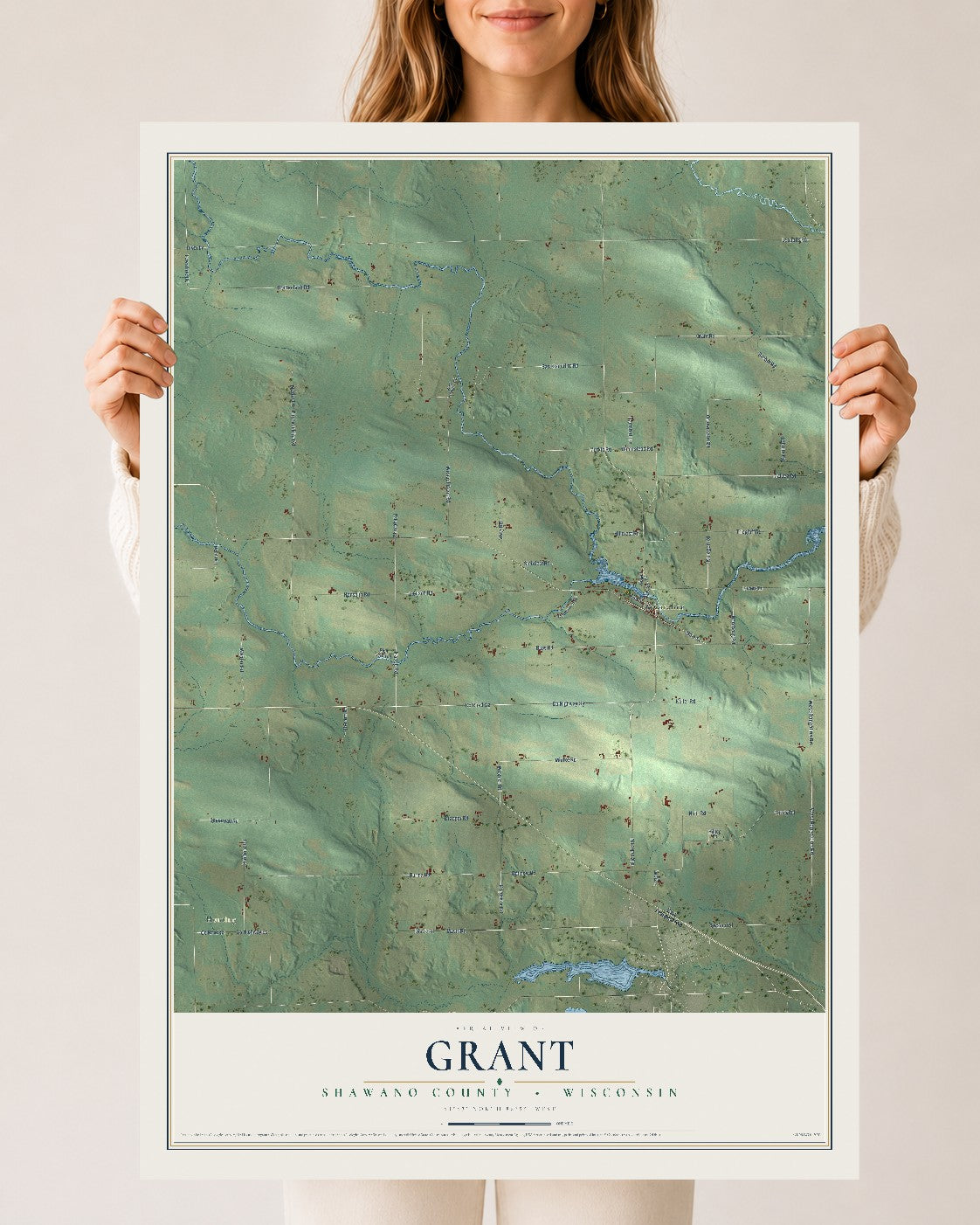 Map of Grant, Shawano County, Wisconsin, 24 x 36 inch unframed archival matte print