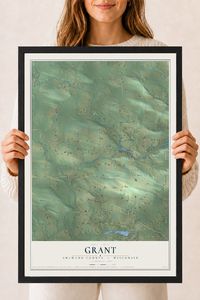 Map of Grant, Shawano County, Wisconsin, 18 x 24 inch print in a black wood frame