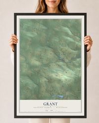 Map of Grant, Shawano County, Wisconsin, 24 x 36 inch print in a black wood frame