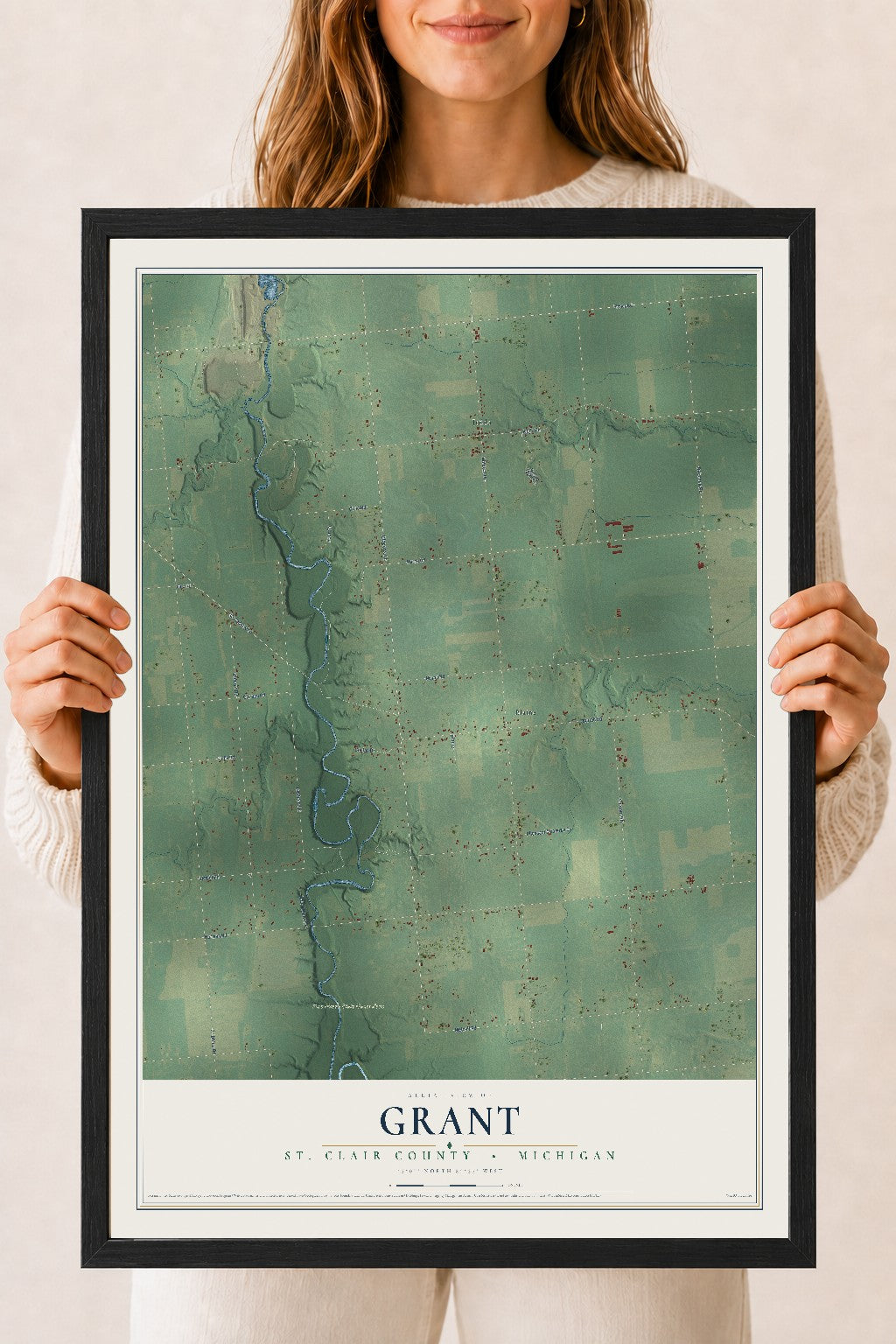 Map of Grant, St. Clair County, Michigan, 18 x 24 inch print in a black wood frame