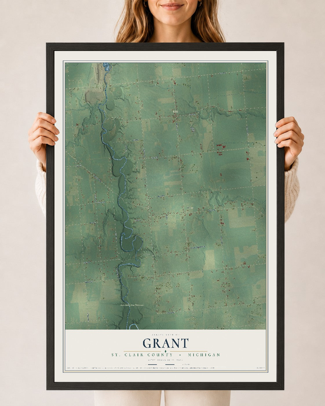 Map of Grant, St. Clair County, Michigan, 24 x 36 inch print in a black wood frame