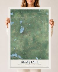 Map of Grass Lake, Jackson County, Michigan, 24 x 36 inch unframed archival matte print