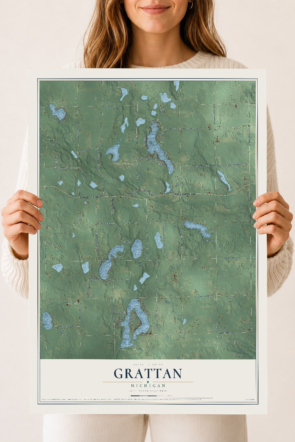 Map of Grattan, Michigan, 18 x 24 inch unframed archival matte print