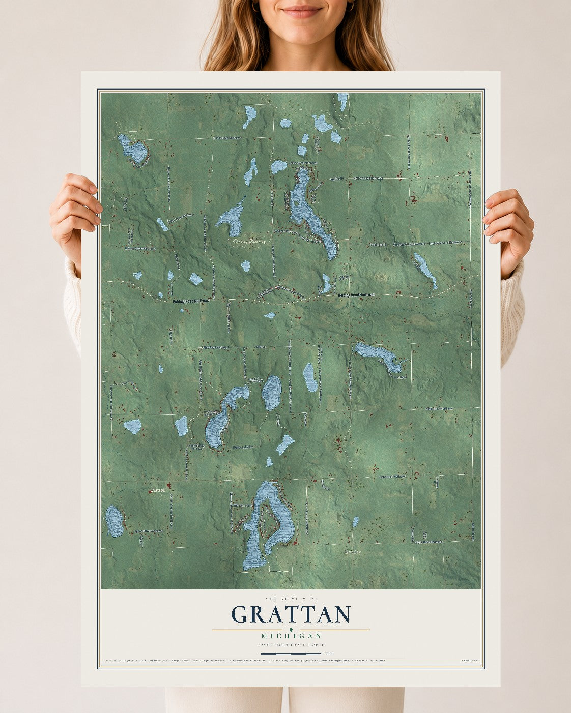 Map of Grattan, Michigan, 24 x 36 inch unframed archival matte print