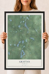 Map of Grattan, Michigan, 18 x 24 inch print in a black wood frame
