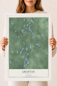 Map of Grattan, Michigan, 18 x 24 inch print in a white wood frame
