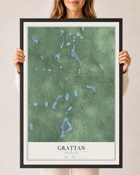Map of Grattan, Michigan, 24 x 36 inch print in a black wood frame