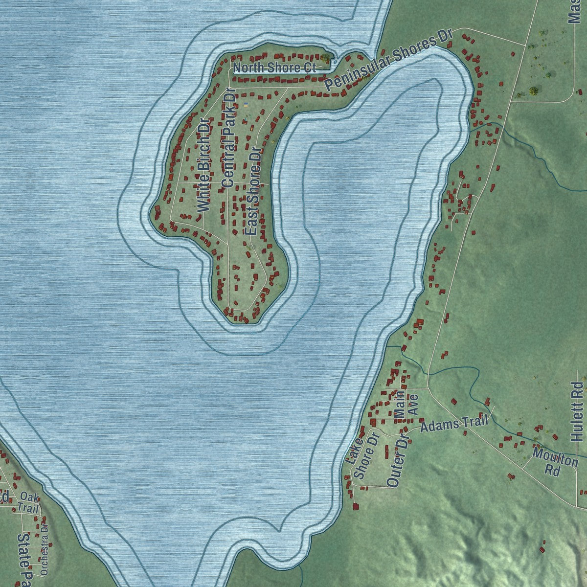Close-up of the map of Green Lake, Michigan print showing street and building detail