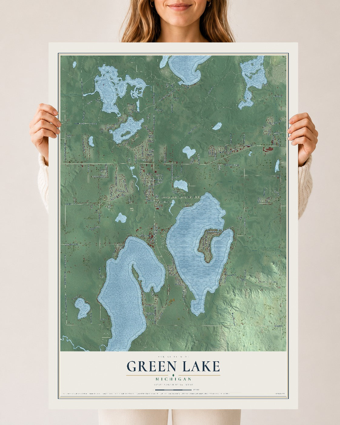 Map of Green Lake, Michigan, 24 x 36 inch unframed archival matte print