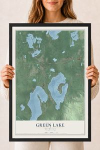 Map of Green Lake, Michigan, 18 x 24 inch print in a black wood frame