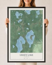 Map of Green Lake, Michigan, 24 x 36 inch print in a black wood frame
