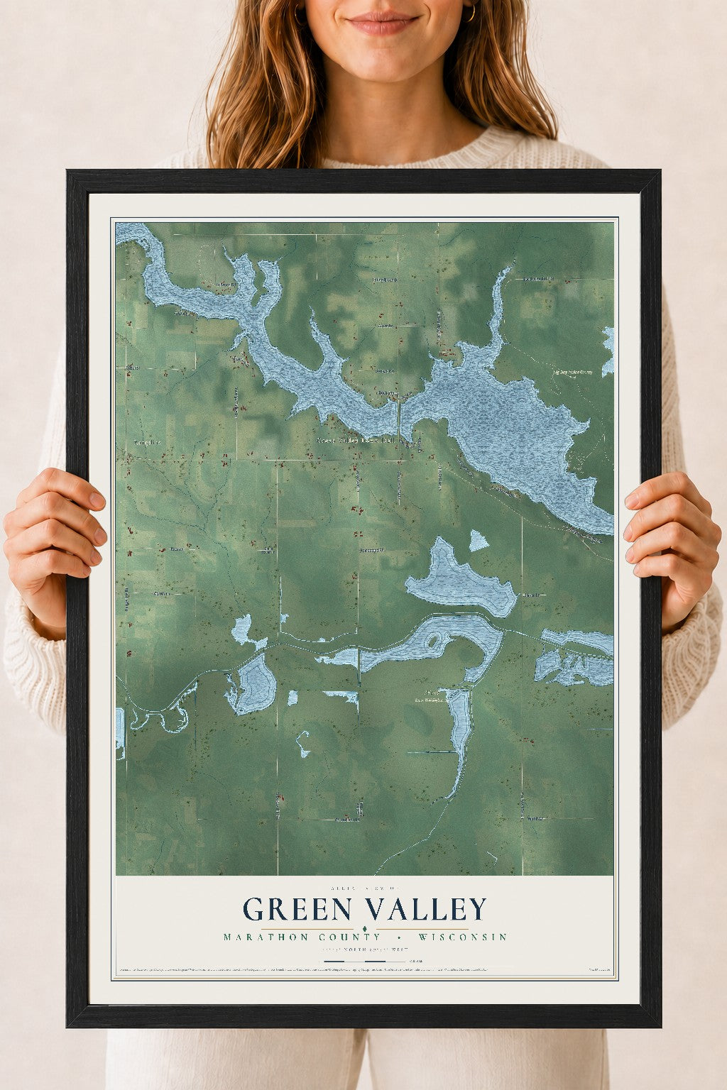 Map of Green Valley, Marathon County, Wisconsin, 18 x 24 inch print in a black wood frame