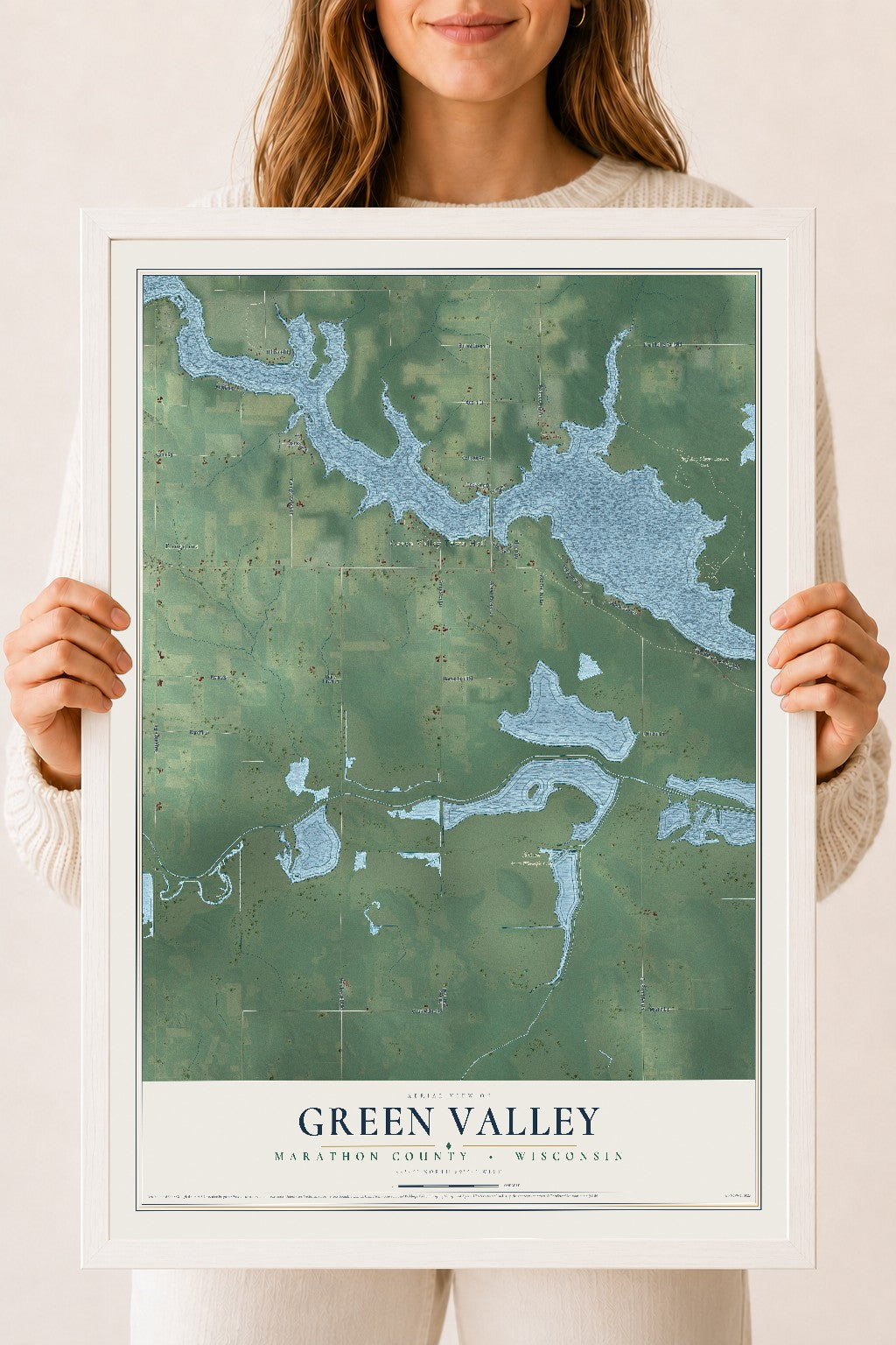 Map of Green Valley, Marathon County, Wisconsin, 18 x 24 inch print in a white wood frame