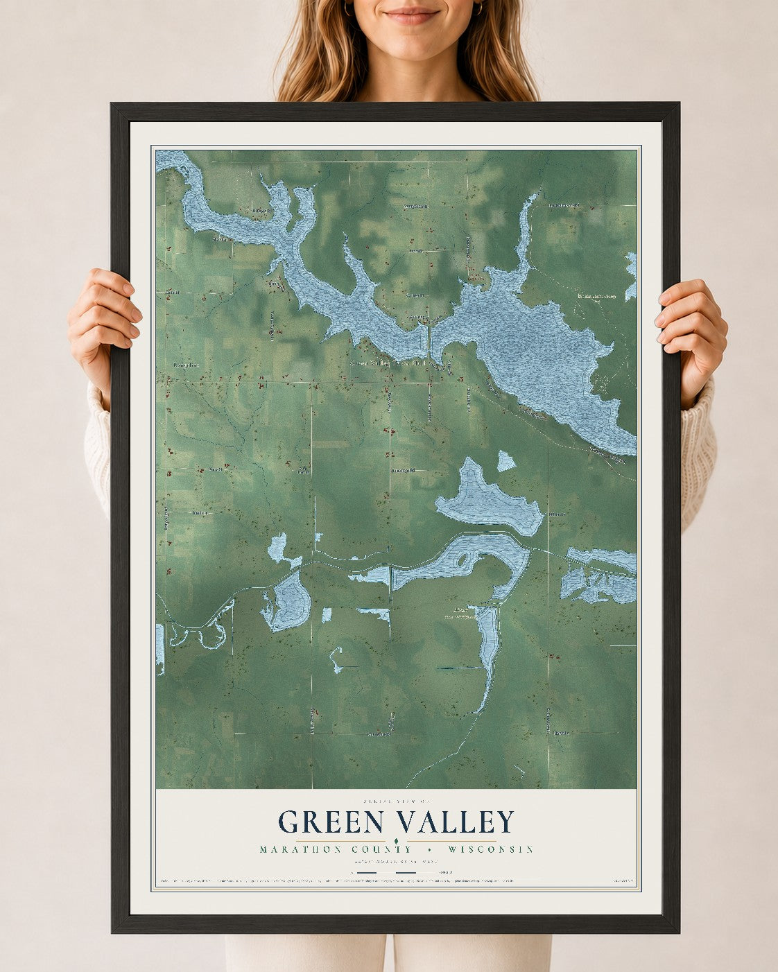 Map of Green Valley, Marathon County, Wisconsin, 24 x 36 inch print in a black wood frame