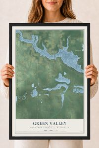Map of Green Valley, Marathon County, Wisconsin, 18 x 24 inch print in a black wood frame